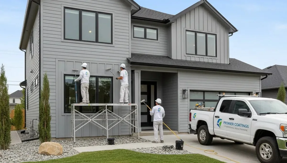Painter coating home siding