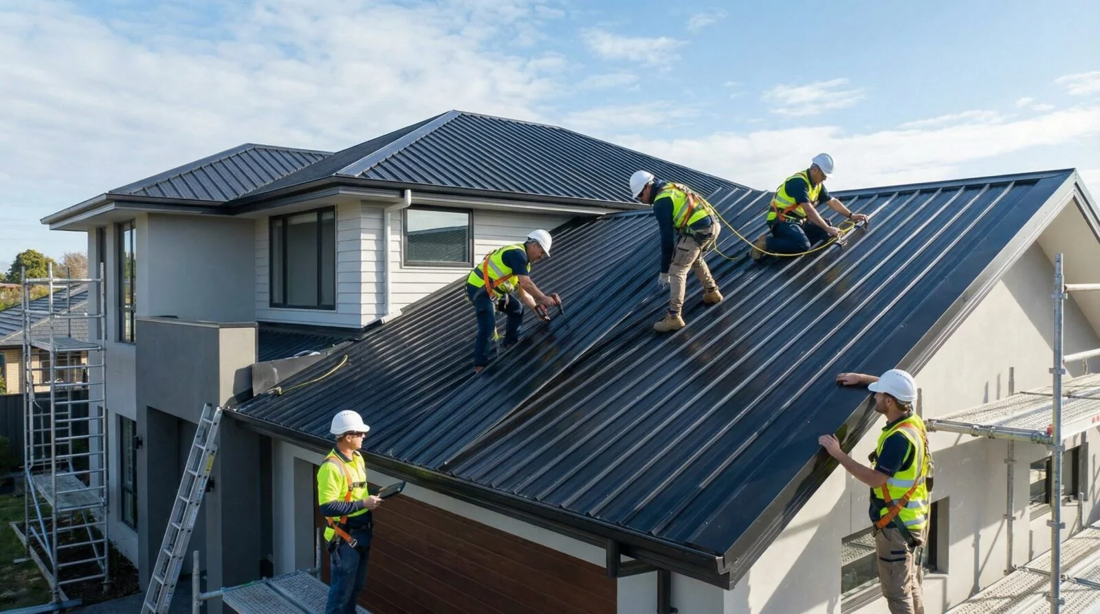 Roofers installing a new roof