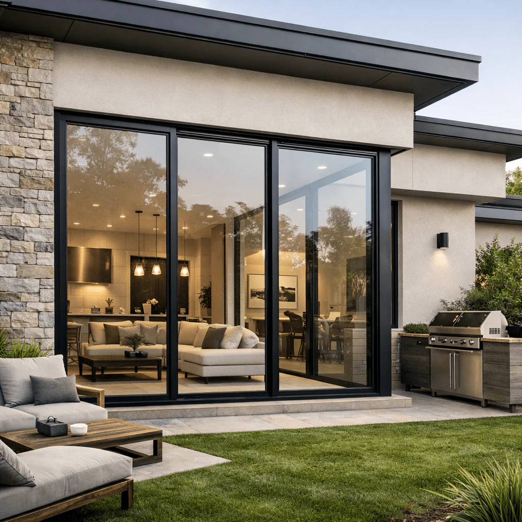 Modern farmhouse with black framed windows